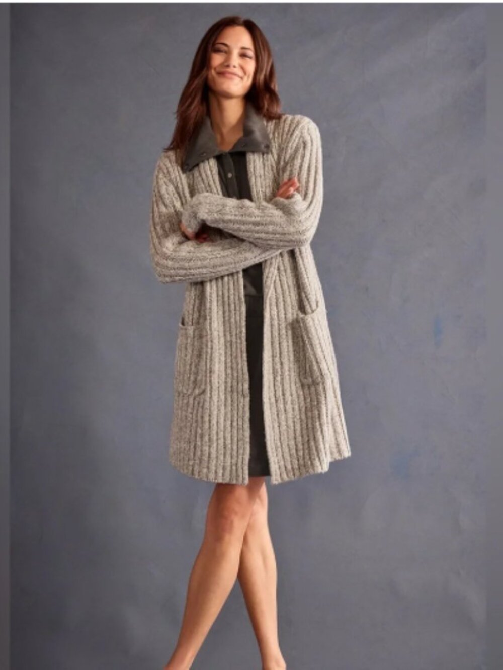 Cabi 4850 Heather Gray Shawl Collar Long Line Duster Cardigan Size Large